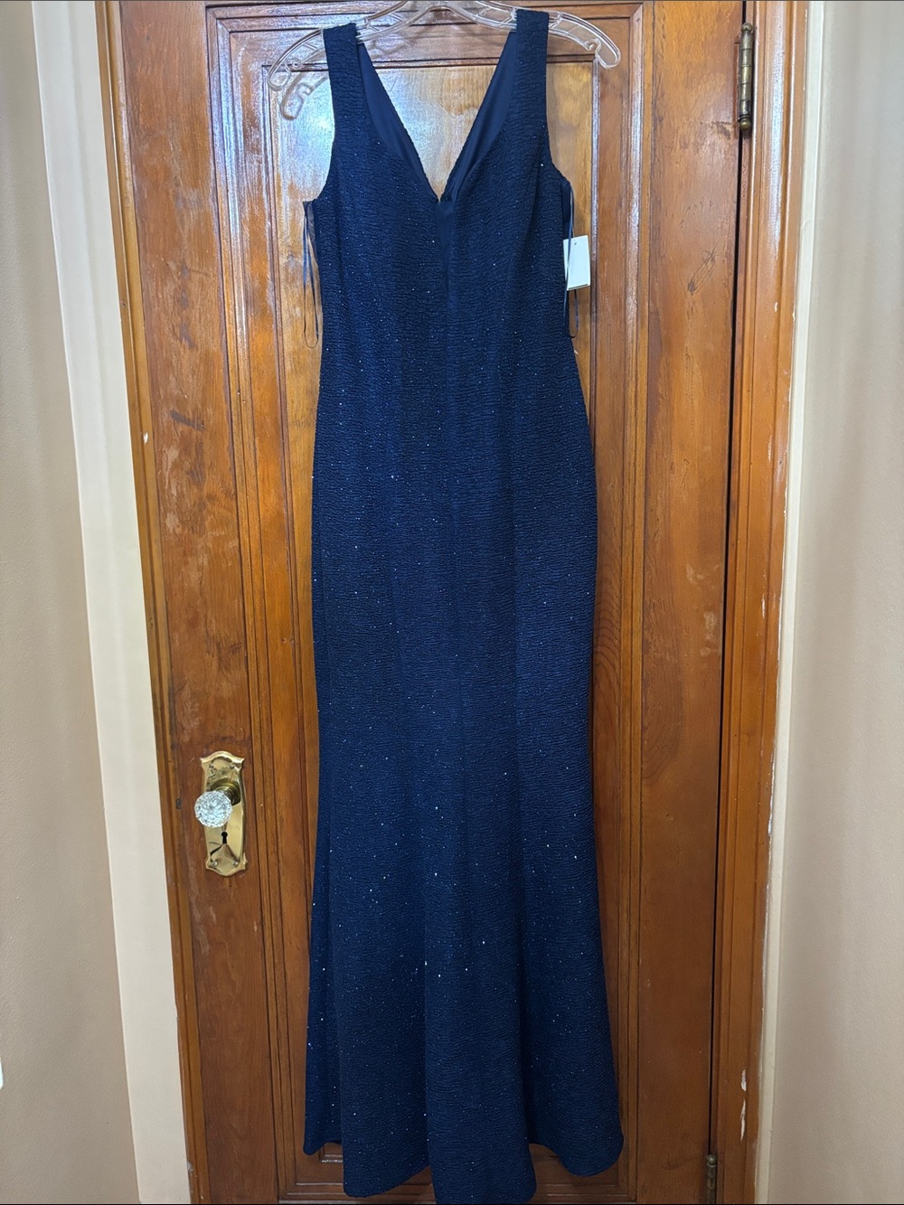 Midnight Blue Sparkle mermaid V‑Neck Prom Gown